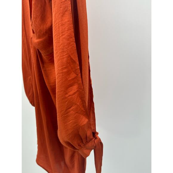 PrettyLittleThing Burnt Orange Deep V-Neck Slit Sleeve Sheath Dress Size 10 - Picture 7 of 10